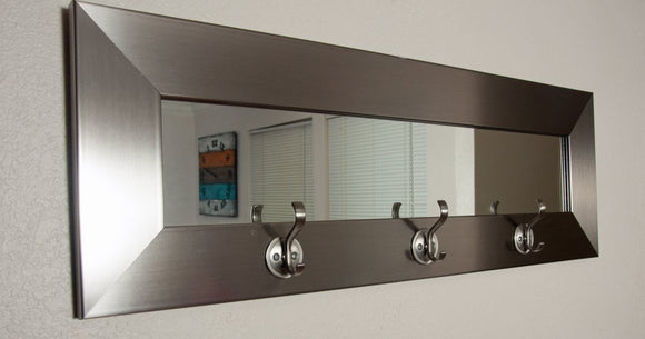 American Made BM001HK Last Look Modern Silver Framed Wall Mirror with Coat Hooks, 5 x 26.5 in.