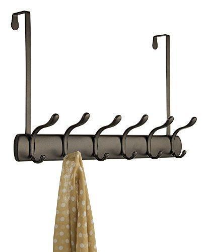 mDesign Modern Over Door 12 Hook Steel Storage Organizer Rack for Coats, Hoodies, Hats, Scarves, Purses, Leashes, Bath Towels & Robes, for Mens and Womens Clothing - Bronze