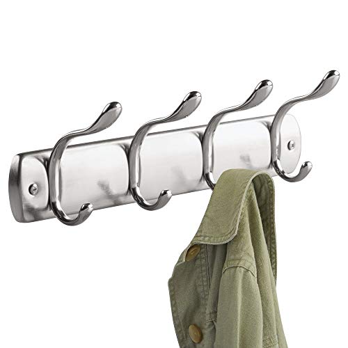 iDesign Bruschia Wall Mounted Entryway and Mudroom Storage Rack, 4 Hooks for Jacket, Coat, Scarf, Hat, Leash, Keys, 13