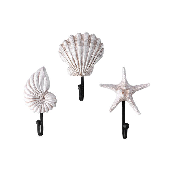 Resin Retro fashion personality Wall Hook Shell Wall Mounted Decorative Hanger with 3 Coat Hooks For Coats Purses Hats Clothes Hangers For Coats Purses Hats Clothes Towels Includes Screws and Anchors