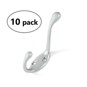 Ambipolar Heavy Duty Decorative Dual Coat Hook/Hat Hook - Wall Mounted (Two Types of Screws Included), Double Coat Hanger, 3-1/2", 10 Pack (Matte Nickel Chrome)