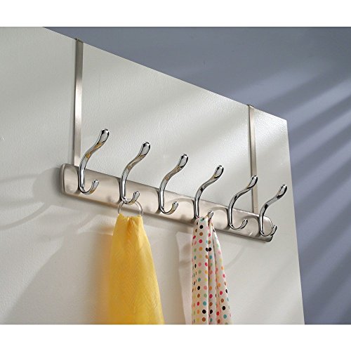 iDesign Bruschia Metal Over the Door 6-Hook Rack for Coats, Hats, Scarves, Towels, Robes, Jackets, Purses, Leashes, 20