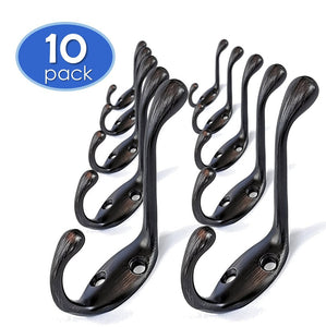 Ambipolar Heavy Duty Metal Decorative Dual Coat Hook Type-2 / Hat Hook - Wall Mounted (0.7" Screws Included), Wall Hook , Double Coat Hanger, 10 Pack (Oil Rubbed Bronze).