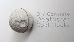 I made this concrete deathstar coat hook using a ice cube mold filled with Quikrete countertop mix