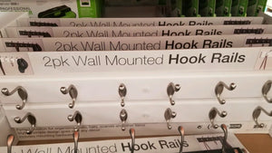 Sweet Costco has wall mounted hook rails 2 pack in dark brown or white with silver hooks for $14.99! Thats less then $10 per rail! Many other places and online ...