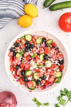 This low-carb Mediterranean-style cucumber salad is the perfect side dish for summer! Light, fresh, and full of flavor, it is quick and easy to prepare