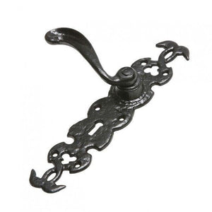 Curved Iron Lever Door Handle On Loves Entwined Backplate · Kirkpatrick 1563 ·