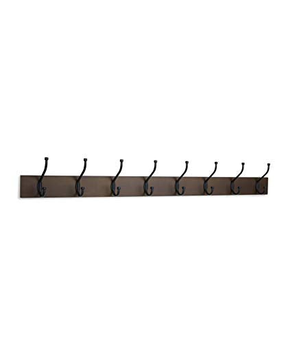 AmazonBasics Wall Mounted Standard Coat Rack, 8 Hooks, Set of 2, Espresso