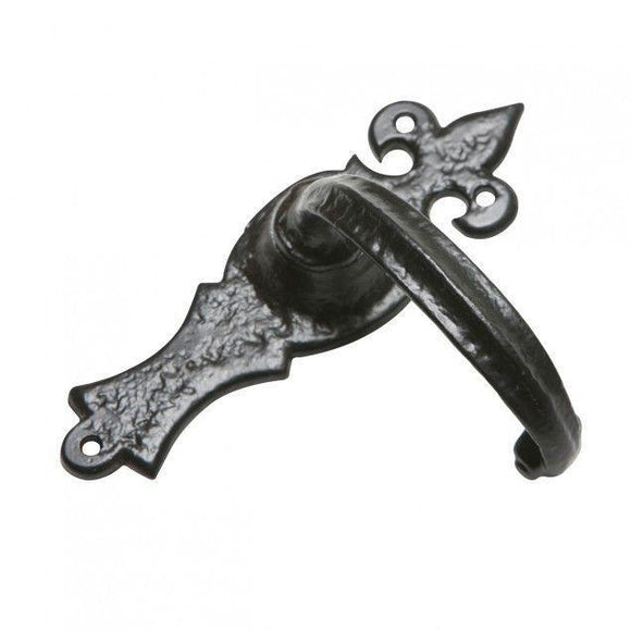 Fluted Lever Iron Door Handle On Hourglass Fleur De Lys Backplate · Kirkpatrick 2448 ·
