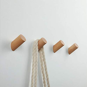 2Pcs Natural Wooden Coat Hooks, Wall Mounted Single Wall Hook Rack, Decorative Craft Clothes Hooks (Beech Wood, 6CM)