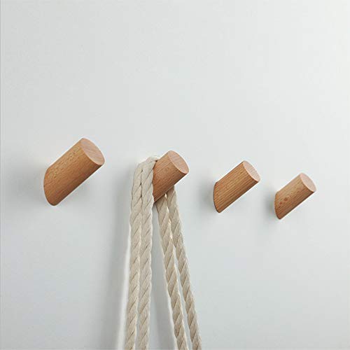 2Pcs Natural Wooden Coat Hooks, Wall Mounted Single Wall Hook Rack, Decorative Craft Clothes Hooks (Beech Wood, 6CM)