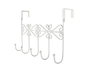 Dingang Over Door Rack Hook Hanger,White Metal 5 Hook Metal Hanger for Hanging Clothes , Coat , Hat Belt