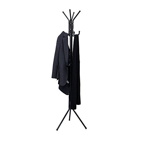 Mind Reader Standing Metal Coat Rack Hat Hanger 11 Hook for Jacket, Purse, Scarf Rack, Umbrella Tree Stand, Black
