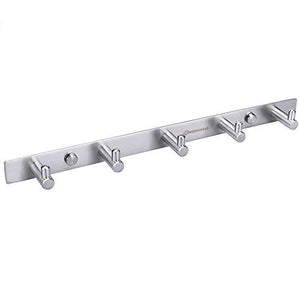 HOMEIDEAS Coat Hook Rack Wall Mounted 13-Inch SUS304 Stainless Steel Brushed Nickel Towel and Key Hook Rail 5 Hooks