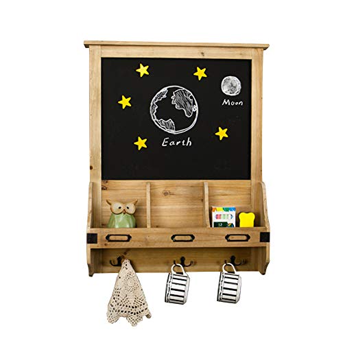 Whthteey Wooden Wall Mounted Chalkboard with Mail Sorter and Key Hooks Entryway Signboard Magazine Rack (Brown)