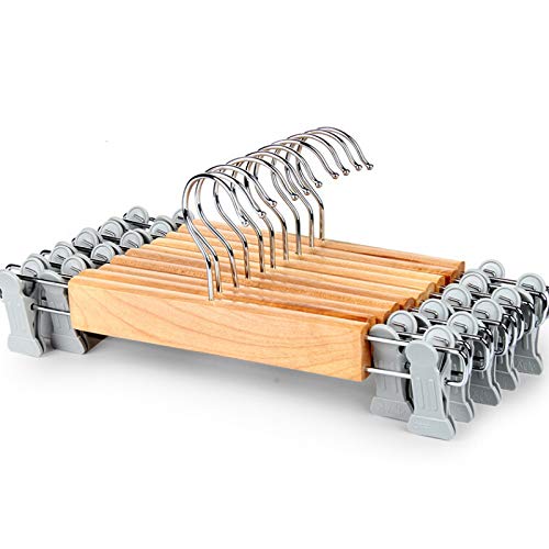 Wood Pants Hangers 10 Pack Adjustable Anti-Rust Metal Clips with Never Bend and ust Resistant