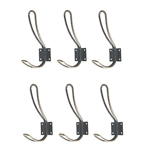 Kxtffeect 6Pcs Vintage Wall Coat Hooks, Entryway Decorative Metal Heavy Duty Wall Mounted Double Coat Hangers for Home Office School (6)