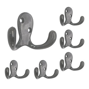 Latom Double Prong Robe Hooks Heavy Duty Wall Mounted Rustic Hanging Hooks Retro Cloth Hanger Coat Hanger - Pack of 6