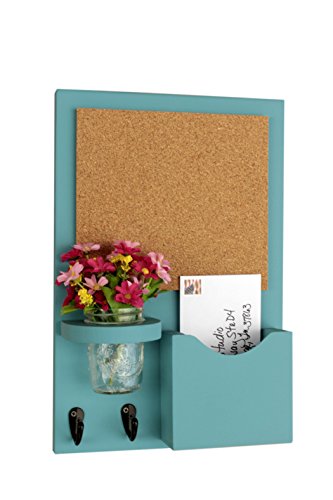Legacy Studio Decor Cork Board Mail Organizer - Mail and Key Holder - Letter Holder - Key Hooks - Jar Vase (Smooth, Teal)