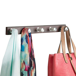 iDesign Formbu Bamboo Wall Mount 5-Peg Coat Rack for Hanging Jackets, Leashes, Purses, Hats, Scarves, Bags in Mudroom, Kitchen, Office, 18" x 1.75" x .5", Espresso Brown and Brushed Stainless Steel