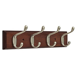 Franklin Brass FBHDCH4-511-R, 16" Hook Rail / Rack, with 4 Heavy Duty Coat and Hat Hooks, in Bark & Satin Nickel