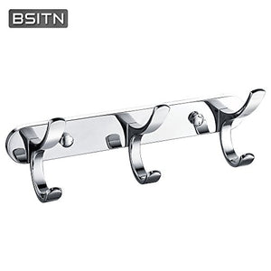 BSITN Mini Coat Rack Rail Wall Mounted Stainless Steel Mirror Polishing 3 Coat Hooks Clothing Towel Hanger Garment Rack