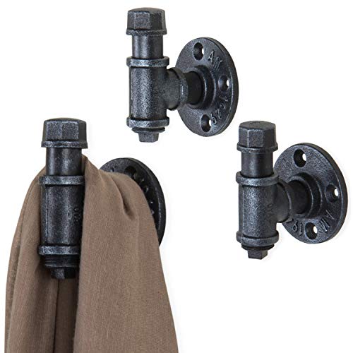 MyGift Industrial Wall-Mounted Metal Pipe Fitting Coat Hooks Hangers Garment Holders, Set of 3
