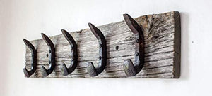 Vintage Rustic Coat Rack –Authentic Barn Wood Hanger Rack for Towels, Clothes, Hats, Bags–Antique Door & Wall Mounted 5-Hook Rail (Railroad Spike Double Hook- 32"x5¾"x 7/8", Gray)