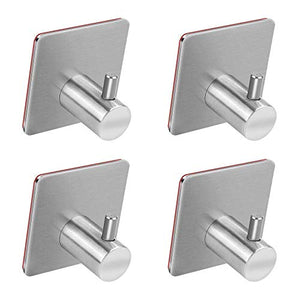 Adhesive Hooks, Trotinic Heavy Duty Wall Hooks Stainless Steel Strong Sticky wall Hanger for Hanging Keys, Robe, Coat, Towel, Bags, Hats, Bathroom Kitchen Organizer-4 Pack