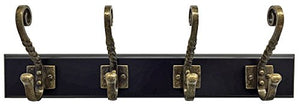 Headbourne 18-Inch Black Rail/Coat Rack with 4 Antique Bronze Double Hooks