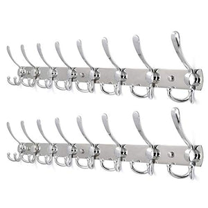 WEBI 2pacs, 30-Inch Entryway Robe Hat Clothes Towel Rack Rail/Coat Rack with 8 Flared Tri Hooks, Wall Mounted, Aluminum/Chrome Finish