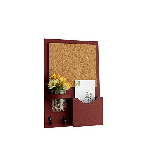 Legacy Studio Decor Cork Board Mail Organizer - Mail and Key Holder - Letter Holder - Key Hooks - Jar Vase (Smooth, Barn Red)