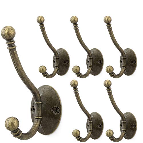 Arks Royal Premium Modern Double Coat Hat Hook Retro Wall Mounted Decorative Cloth Hanger with Ball Tips, for Bathroom, Restroom, Kitchen, Garage, Office, 6 Pack (Oil Rubbed Bronze)