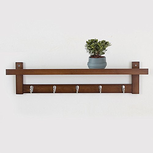 Coat Rack Bamboo Wall Mount Shelf Coat Hook Rack Unibody Construction with Alloy Hooks for Hallway Bedroom,Kitchen,Bathroom and Home Decoration,Brown,5Hook