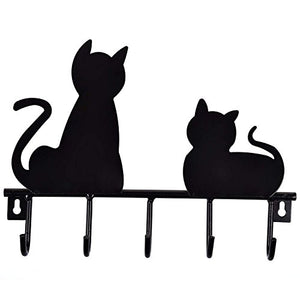 Black Cats Solid Metal Wall Mounted 5-Hooks Storage Rack