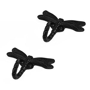 HanLingGG 2 Pack Dragonfly Wall Mounted Hanger Hooks Heavy Duty Coat Tower Hooks with Screws for Clothes, Hat, Bags, Key Perfect Halloween Decorations (Black)