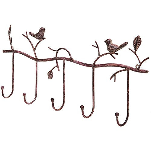 Decorative Rustic Tree Branch & Birds Wall Mounted Metal 5 Coat Hook Clothing/Towel Hanger Storage Rack