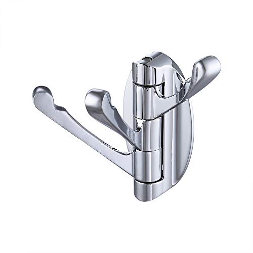 KES Solid Metal Swivel Hook Heavy Duty Folding Swing Arm Triple Coat Hook with Multi Three Foldable Arms Towel/Clothes Hanger for Bathroom Kitchen Garage Wall Mount Polished Chrome, A5060