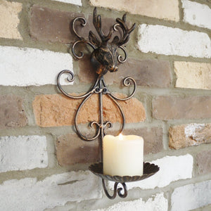 Rustic Bronze Metal Stag's Head Pillar Sconce