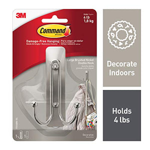 Command Silver Double Hook, Indoor Use, 1 hook, 1 strip (17036BN-ES)