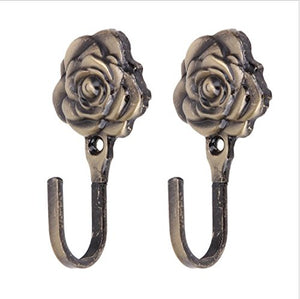 URToys 4PCS Rose Pattern Tieback Hook Iron Curtain Wall Hanger For Belts Towels Hat Coat Cloth Metal Hooks In The Kitchen Home Decoration Organization Accessories
