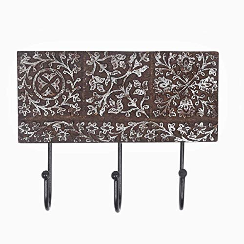 storeindya Metal Wall Key Hooks Coat Hangers Scarf Belts Hats Holders Home Decoration Gifts (Floral Carving-Brown)
