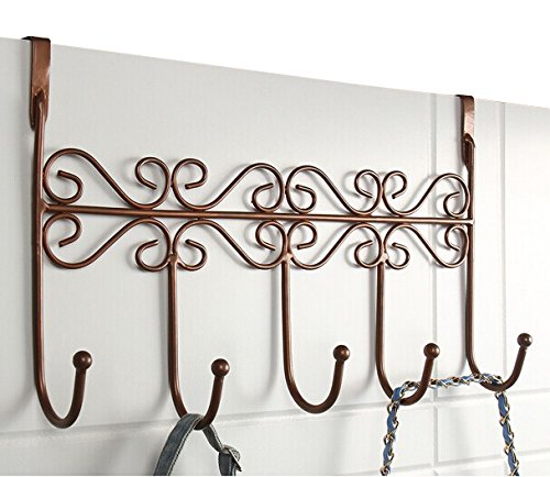 PerriRock 5 Hanger Rack - Decorative Metal Door Hooks Hanger Holder for Home Office Kitchen Use Coat Hook Rack (Brown)
