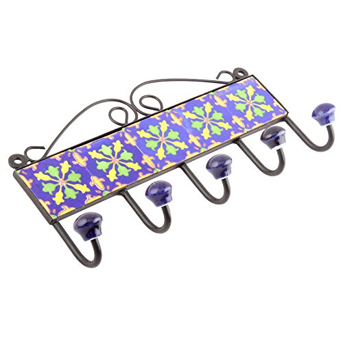 Indianshelf Handmade 1 Artistic Vintage Blue Ceramic Floral Wall Tite Hooks Hangers/Tite Hooks for Hanging Towels