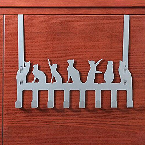 Frjjthchy Creative Cat Over Door Hook Hanger Decorative Organizer Hooks Rack with 8 Hooks (S, Silver)