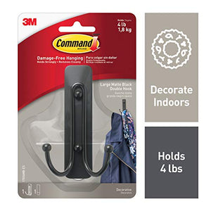 Command Matte Black Double Hook, Organize Damage-Free, Indoor Use (17036MB-ES)