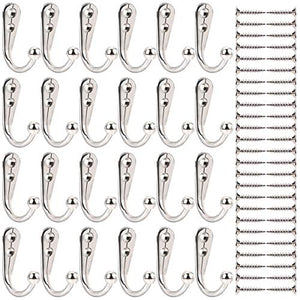 24 Pieces Coat Hooks Wall Mounted Single Coat Hanger and 50 Pieces Screws for Cloakroom, Clothes, Hat, Scarf, Bags, Keys, Shoes, Coffee Cup Holder, Homemade Wardrobe?Silver?