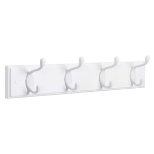 SONGMICS Wooden Wall-Mount Coat Rack with 4 Metal Hooks, 16 Inch Coat Hook Rail for Hallway Bathroom Closet Room, White ULHR23WT