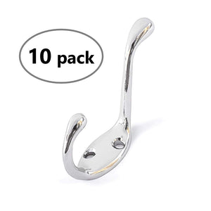 Ambipolar Heavy Duty Decorative Dual Coat Hook - Great for Wall Mounted Hook Rack, Coat Hanger, 3-1/2", 10 Pack (Chrome Silver)