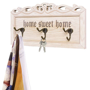 MyGift Vintage Whitewashed 'Home Sweet Home' Wall-Mounted Key Rack w/ 3 Dual Hooks